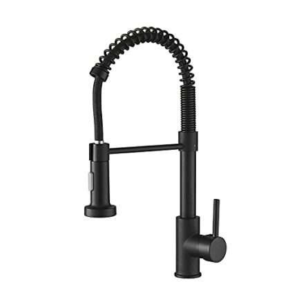 BESy Kitchen Sink Mixer Tap with Pull Down Sprayer, Brass High-Arc Single Handle Single Lever Spring Rv Kitchen Taps, 2 Function Laundry Faucet,