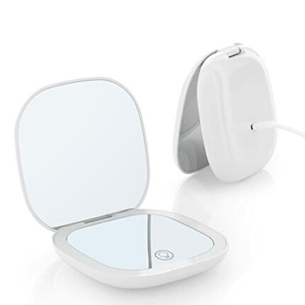 MILEDUO Pocket Mirror Travel Makeup Mirror 1x/10x Magnification Compact Mirror Portable for Handbag Purse Pocket 3.5 inch Illuminated Folding Mir