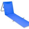 VFM - Blue Folding Sun Lounger Brightly Coloured Waterproof Portable Lightweight Summer Holiday Beach Back Support Fold Up Mat With Built In Shou