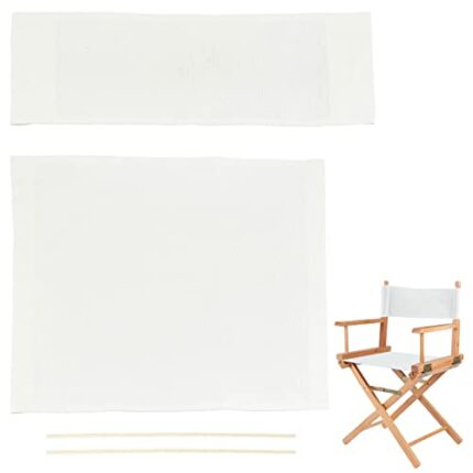 AHANDMAKER 1 Set Chair Replacement Canvas, White Casual Directors Chair Cover Kit Replacement Canvas Seat and Back with Wood Stick Easy to Clean