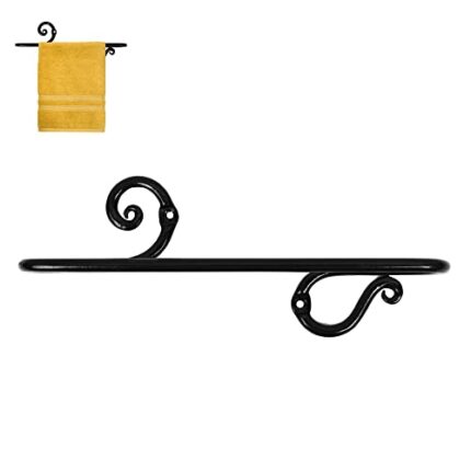 Bosky Towel Bar for Bathroom Kitchen Dish Cloth Hanger Hand Towel Holder Wall Mounted ~ Wrought Iron Decorative Vintage Rack Rust-Proof ~11" [Bla