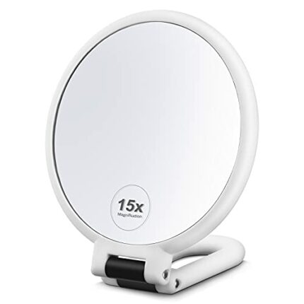 Jetec Magnifying Handheld Mirror Folding Double Sided Pedestal Mirror Travel Makeup Mirror Magnification Portable Cosmetic Mirror with Adjustable