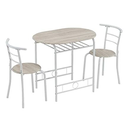DINGZZ Dining Table Set Oak PVC (80x53x76cm) Baking Lacquer Couples Bending Back Breakfast Table (Table and Two Chairs) White