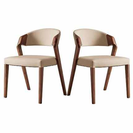 Dining Chairs Set of 2, Upholstered Kitchen Dining Room Chair Mid Century Modern White PU Leather Chair with Wood Legs Wide Seat Side Chairs for