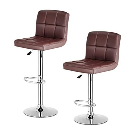 DINGZZ Set Of 2 Bar Stools PU Leather Adjustable Barstool Swivel Pub Chairs Brown