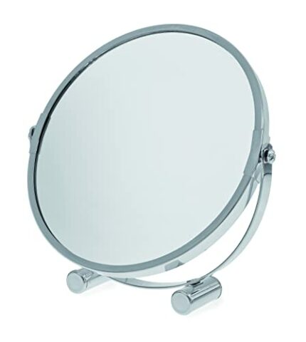 Blue Canyon 17cm Free Standing Round Swivel Mirror - Chrome Finish - Perfect for Shaving and Applying Makeup - One Side with 3x Magnification - D