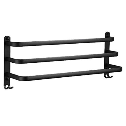 QUIM Towel Hanger Wall Mounted Towel Rack Bathroom Aluminum Black Towel Bar Rail Matte Black Towel Holder