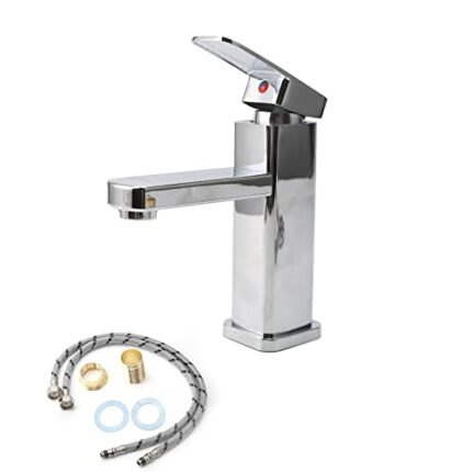 Bathroom Sink Taps, Basin Mixer Tap, Single Hande Water Faucet with Standard Hoses and Brass Connector, Bubbler Water Hole- No Splash