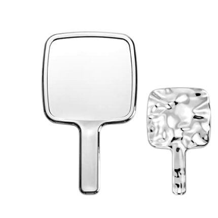 Funly mee Stylish Small Hand Mirror for Women, Electroplate Sliver Square Handheld Mirror with Water Ripple Frame - 4 x 6.5 Inches