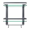 Vdomus Tempered Glass Bathroom Shelf with Towel Bar Wall Mounted Shower Storage, Brushed Silver Finish 15.2 X 5 X 16.1 inches 2 Tier Glass Shelf