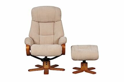 GFA The Nice - Elegant Fabric Swivel Recliner Chair And Matching Footstool In Dune