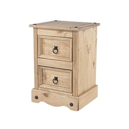 Corona Two Drawer Petite Bedside Cabinet, Metal Antique Wax, 36cm x 32cm x 53cm