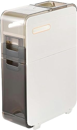 Slim Drawer Storage Tower, Narrow Toilet Paper Storage Cabinet Large Capacity with Clear Drawers and Casters Bathroom Floor Cabinet Storage Cart