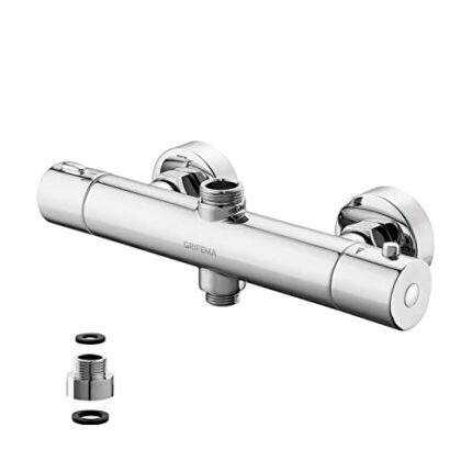 GRIFEMA G17005 Thermostatic Shower Mixer Bar Two Outlet, Wall Mounted Shower Mixer Tap,Anti-Scald, with TOP 3/4" and Bottom 1/2" BSP, Chrome,Silv