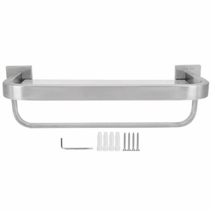 FVRTFT Bathroom Shelf Bathroom Shelves, Wall-Mounted Bathroom Glass Shelf Stainless Steel Storage Rack Tempered Glass Towel Bar Rail Bathroom Org