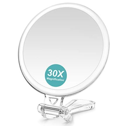 B Beauty Planet Magnifying Mirror 30x,Double-Sided Hand Mirror with Handle,Foldable Portable Compact Travel Magnifying Mirror,5 inch