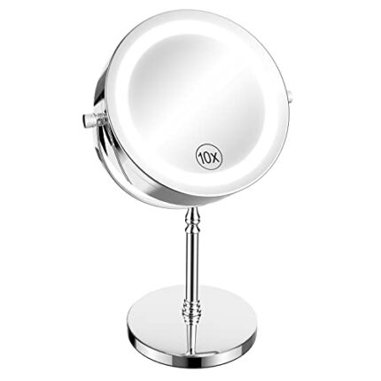 TEHEO Vanity Mirror with Lights 10x Magnifying Makeup Mirror 18 LED Light up Mirror Round 360° Rotation for Bathroom Dressing Table Desk Bedroom