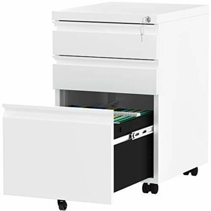 YITAHOME Fully Assembled 3-Drawers Lockable File Cabinet for Letter/legal/A4 Size, Home Office Mobile Filing Cabinet with Wheel, Anti-tipping Und