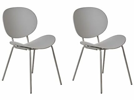 Beliani Set of 2 Dining Chairs Synthetic Material Metal Legs Light Grey Shonto