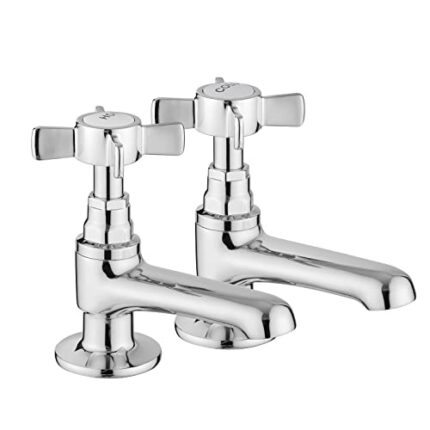 JASSFERRY Pair of Basin Taps Hot and Cold Water Bathroom Sink Tap Chrome Crosshead Handle Lever 1/2" Faucet, Set of 2