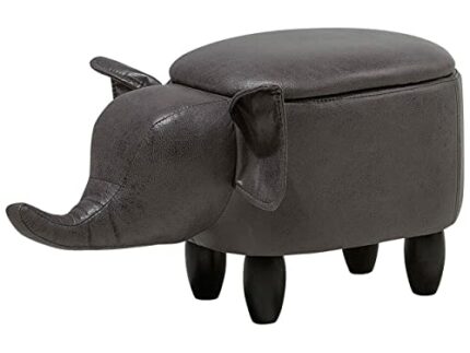 Modern Faux Leather Stool Storage Solid Wood Animal Dark Grey Elephant