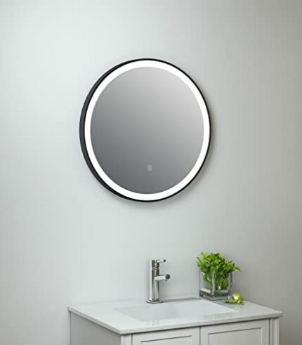 Keenware KBM-347 Round LED Black Framed Bathroom Mirror With Demister; 600mm