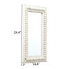 Boho Mirrors for Wall Decor with Beaded Border 24", Hanging Farmhouse Distressed White Bathroom Mirrors for Vanity, Large Rustic Wood Frame Recta