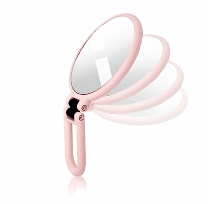 1X 5X Handheld Mirror with Handle for Travel， Magnifying Mirror, Magnification, Rotation Adjustable Handle, Double Sided Folding, Mirror for Wome