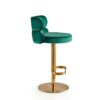 Set of 2 Green Velvet Barstools Swivel Adjustable Heigh Breakfast Bar Chair Round Upholstered Stainless Steel Titanium Gold Curved Back Strap Gol