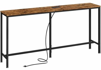 SUPERJARE Console Table with Charging Station, 63’’ Narrow Entryway Table with 2 Power Outlets and 2 USB Ports, Skinny Sofa Hallway Table, Behind