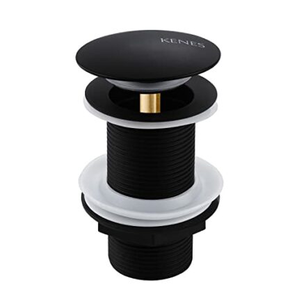 KENES Black Pop up Basin Waste Matte Black Pop Up Sink Plug Slotted Pop Up Click Clack Sprung Plug Without Overflow for Bathroom Sink