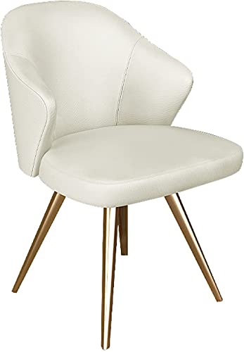 dining chair Kitchen Dining Room Chairs PU Leather Accent Chair with Armrests and Backrest Casual Chair Metal Legs (Color : White)