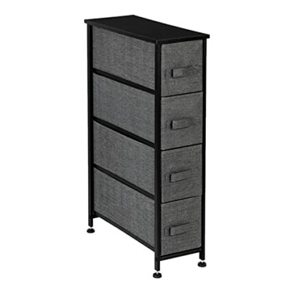 FGHOEV 4 Drawer Fabric Dresser Storage Tower Non-woven Chest Of Dresser Bedroom Furniture Space Saving (Color : Argento)