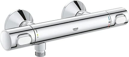 GROHE Precision Flow - Wall Mounted Thermostatic Shower Mixer (Safety Button at 38°C, Temperature Limiter at 43°C included, Eco Technology to Red