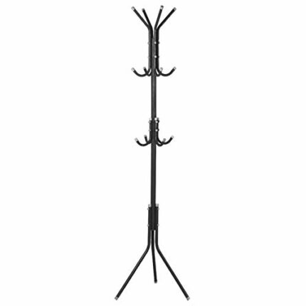 12 Hooks Coat Hat Standing Rack, Steel Standing Coat Racks Coat Hat Tree Stand Coat Clothes Stand with Triangle Support and Plastic Cover Hook fo