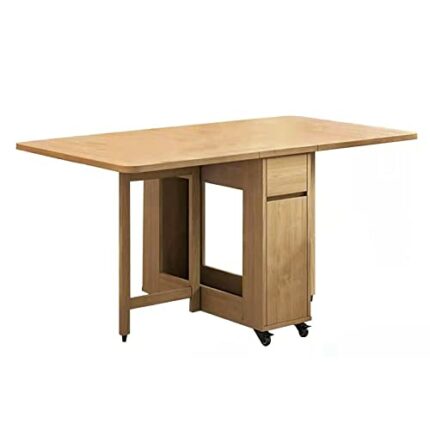 DISHENGZHEN Space-saving Foldable Kitchen Table - Drop Leaf Dining Table for Kitchen, Dining Room, Living Room - Solid Wood Expandable and Mobile