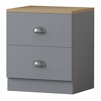 FWStyle Esher 2 Drawer Bedside Cabinet with Metal Handles and Runners.Anti-Bowing Drawer Support,Matt White