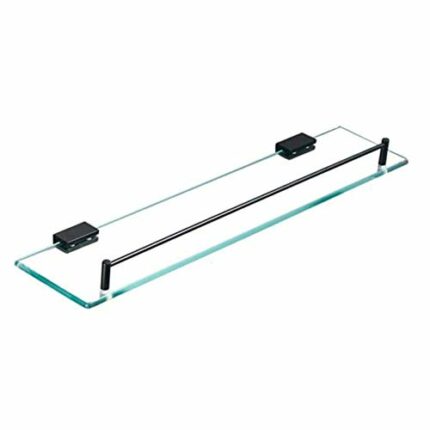 FVRTFT Tempered Glass Shelf Bathroom Shower Shelf 20 Inch Wall Mounted Rectangular Aluminum Antirust Anodized Surface Storage Holder with Rail