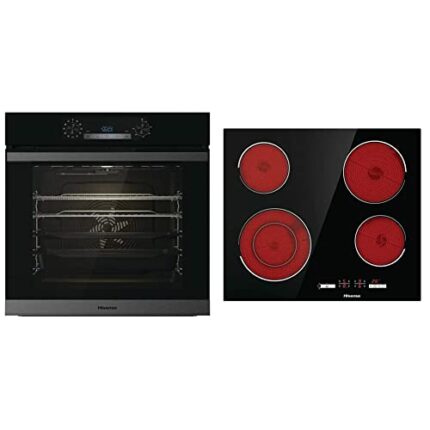 Hisense BSA63222ABUK 77L Built-in Electric Single Oven - A Rated, 59.5 x 56.4 x 59.5 cm & E6432C Built-in 60cm Electric Ceramic Hob with Child Lo