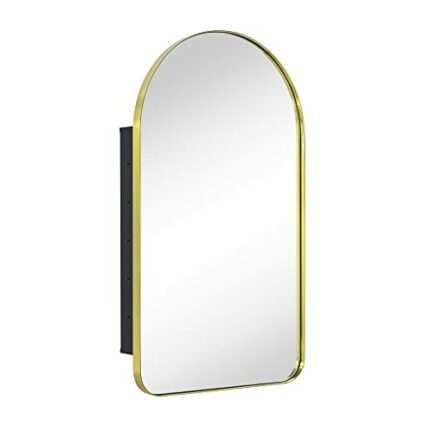 EGHOME Brushed Gold Arched Recessed Bathroom Medicine Cabinet with Mirror Stainless Steel Metal Framed Rectangular Bathroom Cabinet with Mirror 1