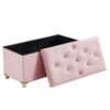 BRIAN & DANY Ottoman Storage Box with 4 Wood Legs, Velvet Foot Stool, Footstools for Living Room, Pink, 76 x 38 x 38 cm