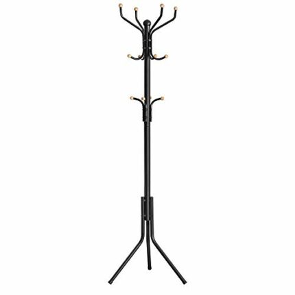 SONGMICS Metal Coat Rack, Clothes Stand, Hat Handbag Hanger, 182 cm Tall Hall Tree, Black RCR19B