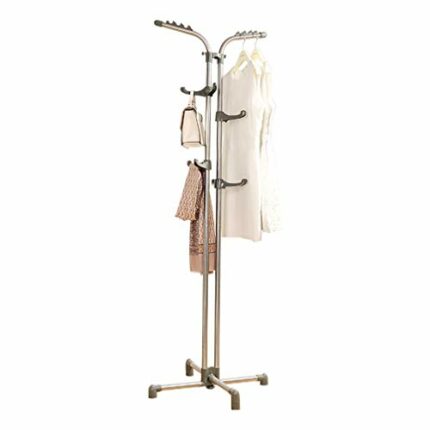 BAOYOUNI Heavy Duty Metal Coat Rack Standing Entryway Hall Tree Hat Purse Jacket Hanger, Adjustable Height Hooks Grey