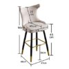 26" Bar Stools Set of 2 Counter Height Contemporary Fabric Upholstered Bar Chairs Counter Stools with Tufted Nailheads and Gold Tipped Metal Legs