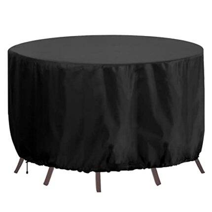 RICHIE Round Garden Furniture Covers Waterproof, Large Round Garden Table Cover 250x90cm, Heavy Duty 420D Outdoor Round Table Cover Windproof, An