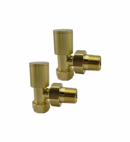 Greened House Alton Brushed Brass Angled Towel Rail Valves 1/2" /15mm Radiator valves