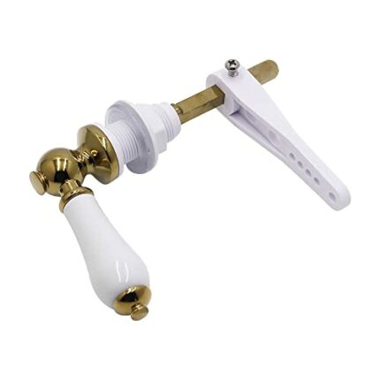 Ceramic Toilet Brass Finish Cistern Lever Flusher | Traditional Victorian Style | Real Ceramic White Loo Cistern Lever Flush Handle | Wc Lavatory