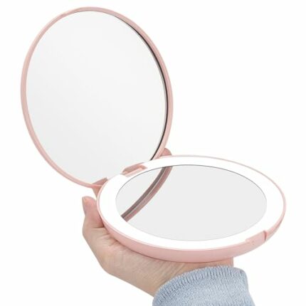 SmidolaMirr Makeup Mirror with Lights Compact Mirror with 1x/2x Magnification Led Lighted Mirror, Travel Gift for Women & Girls （Pink