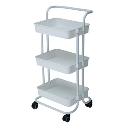 N/A Kitchen furniture Multi-Layer Steel Frame Wood Partition Multifunction Organizer Cart With Wheels Kitchen trolley (Color : D, Size : 3-Tier)