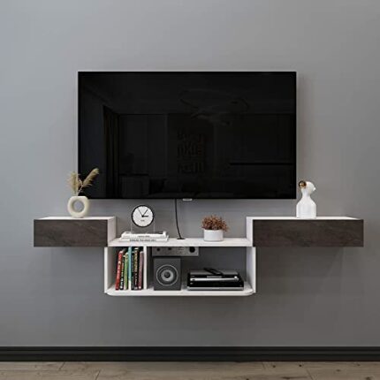 Pmnianhua Floating TV Shelf, 70" Wall Mounted Floating TV Stand Media Console TV Cabinet, Floating Entertainment Center with 2 Doors for Bedroom
